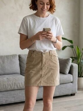 SB Jeans Santa Barbara Tan Corduroy Mini Skirt Y2K Academia Boho Cottagecore